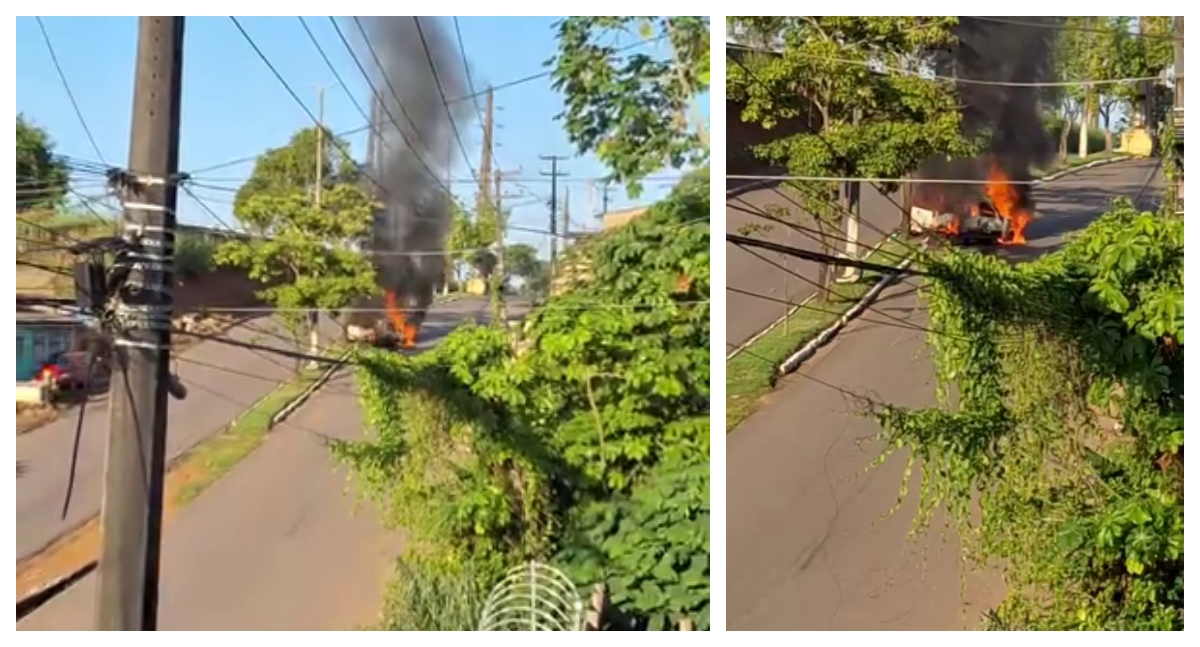 Fiat Strada é consumida pelo fogo na região central de Porto Velho