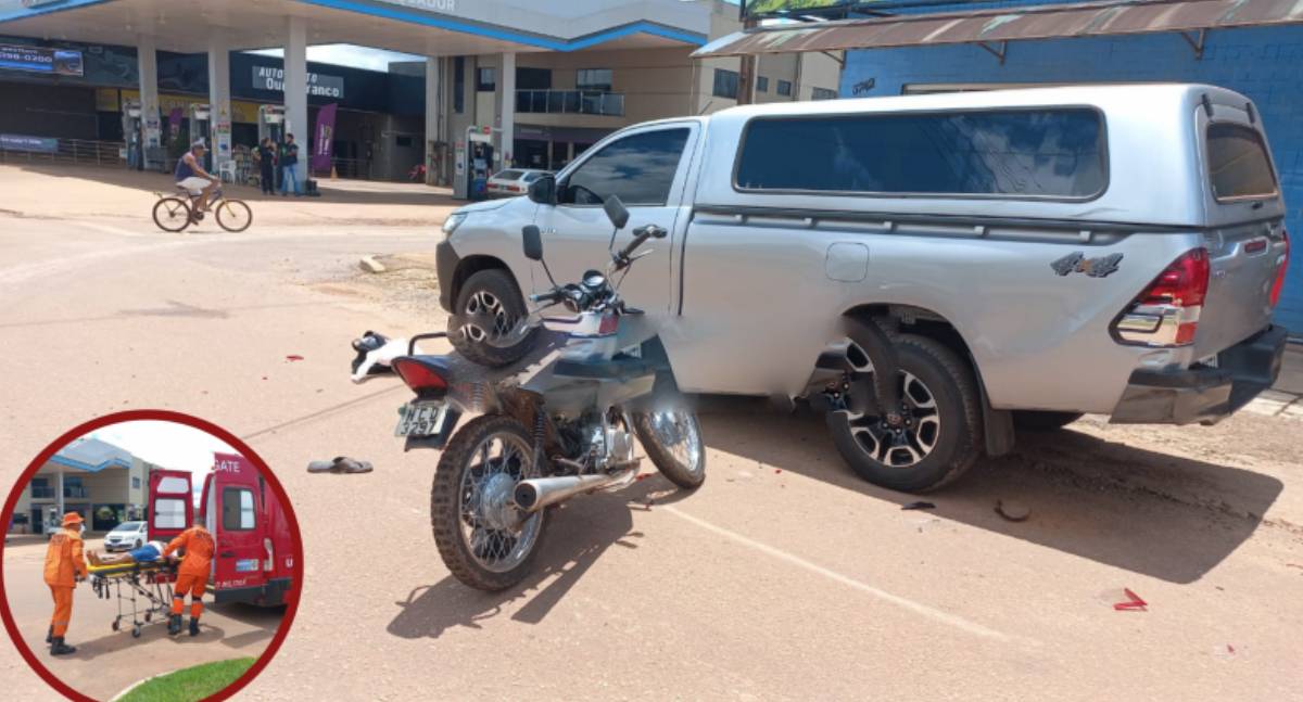 Motociclista e passageira ficam feridos após colisão com caminhonete estacionada em RO