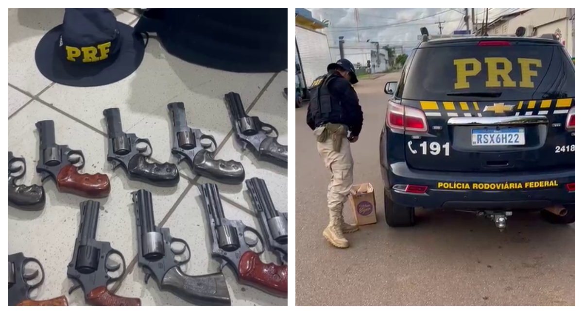 PRF apreende 14 armas em ônibus na BR-364 e prende passageiro