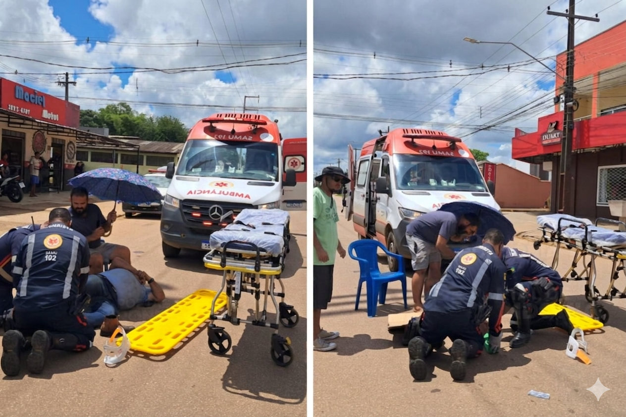 Grave acidente entre motos deixa homem com fratura exposta no pé na zona leste